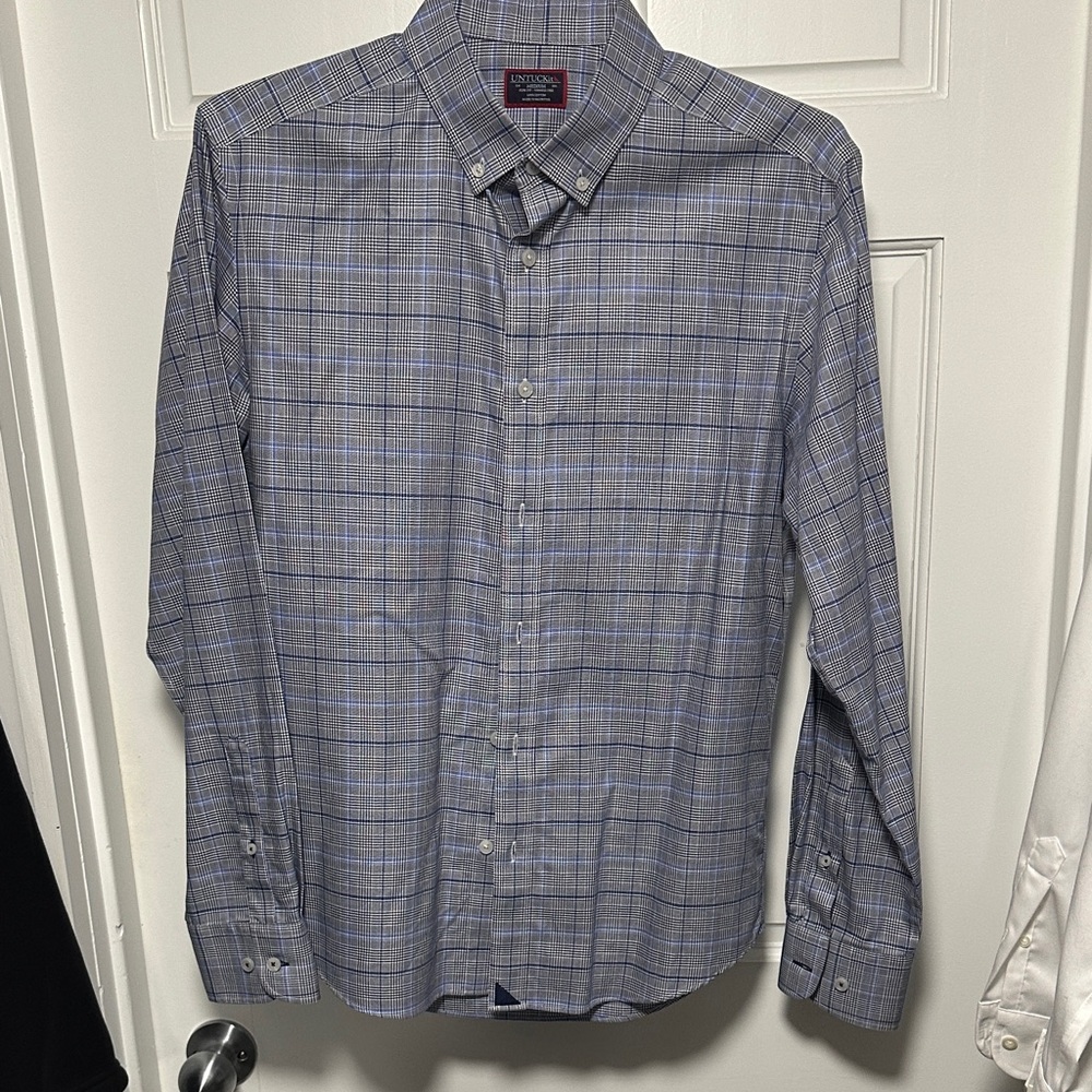 UNTuckit Men's Blue and Gray Plaid Shirt